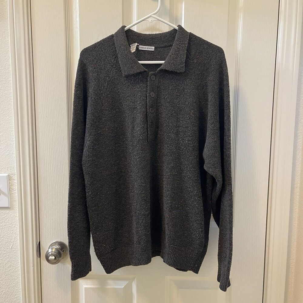 Vintage Giorgio Armani Wool Blend Bouclé Henley Sweater Men's Size Medium
